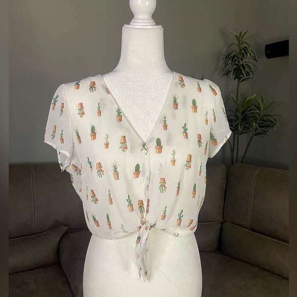 NWT Forever 21 Sheer Desert Cactus Print Crop Top Sz M Chic Fem Boho Country - Picture 5 of 14